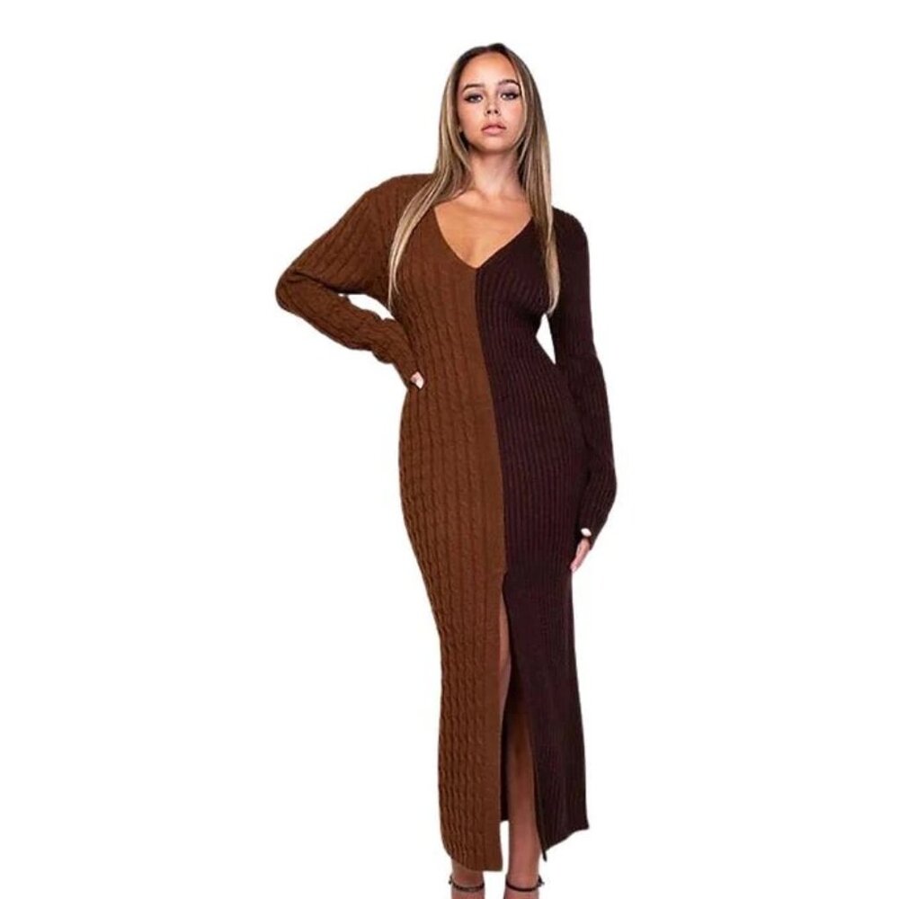NEW! REHAB LAB Colorblock Contrast Cable Knit Split Sweater Dress